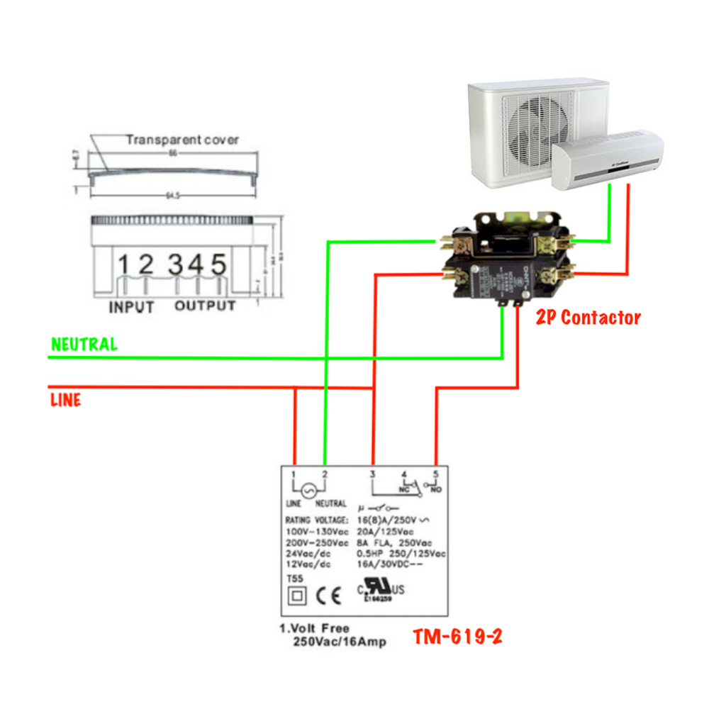 16amps Double Pole Contactor For On  Off Control Of Loads