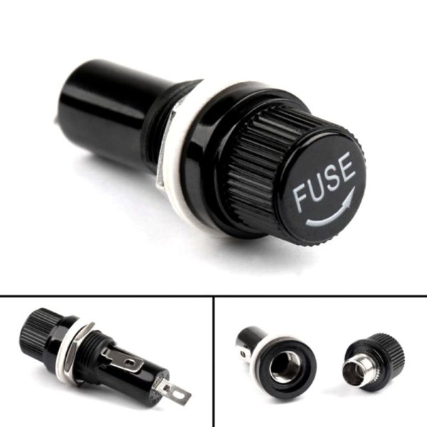 FUSE HOLDER with BLACK CAP for GLASS FUSE INVERTER FUSE CARTRIDGE FUSE (pack of 2) - Image 3