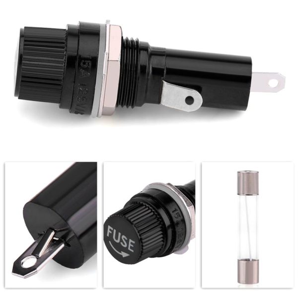 FUSE HOLDER with BLACK CAP for GLASS FUSE INVERTER FUSE CARTRIDGE FUSE (pack of 2) - Image 2