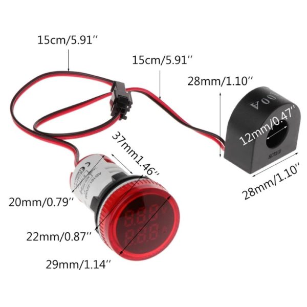 LED Digital Voltmeter Ammeter AC 50-500V and 0-100A Amp Voltage Current Meter Tester Dual LED Indicator Pilot Lamp Light w/CT - Image 2